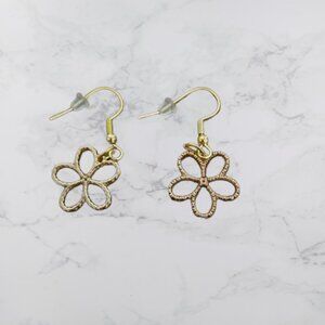 Flower Gold Tinted Dangle Earrings - Handmade